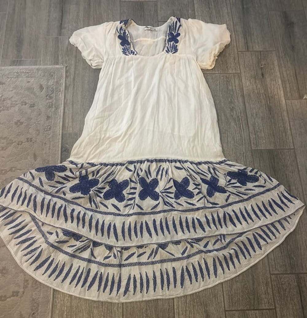 Free People Embroidered Dress White Blue